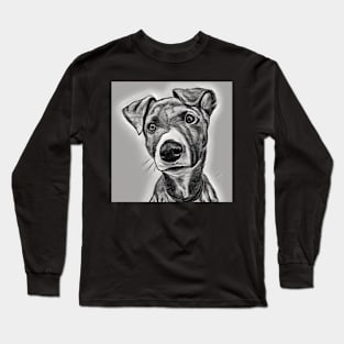 Lurcher puppy, black and white drawing Long Sleeve T-Shirt